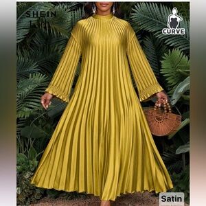 SHEIN Satin Long Sleeve Dress in Gold